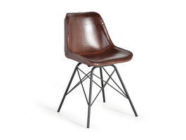 Giner y Colomer Silla Industrial Tapizada en Piel Natural con Patas de Metal